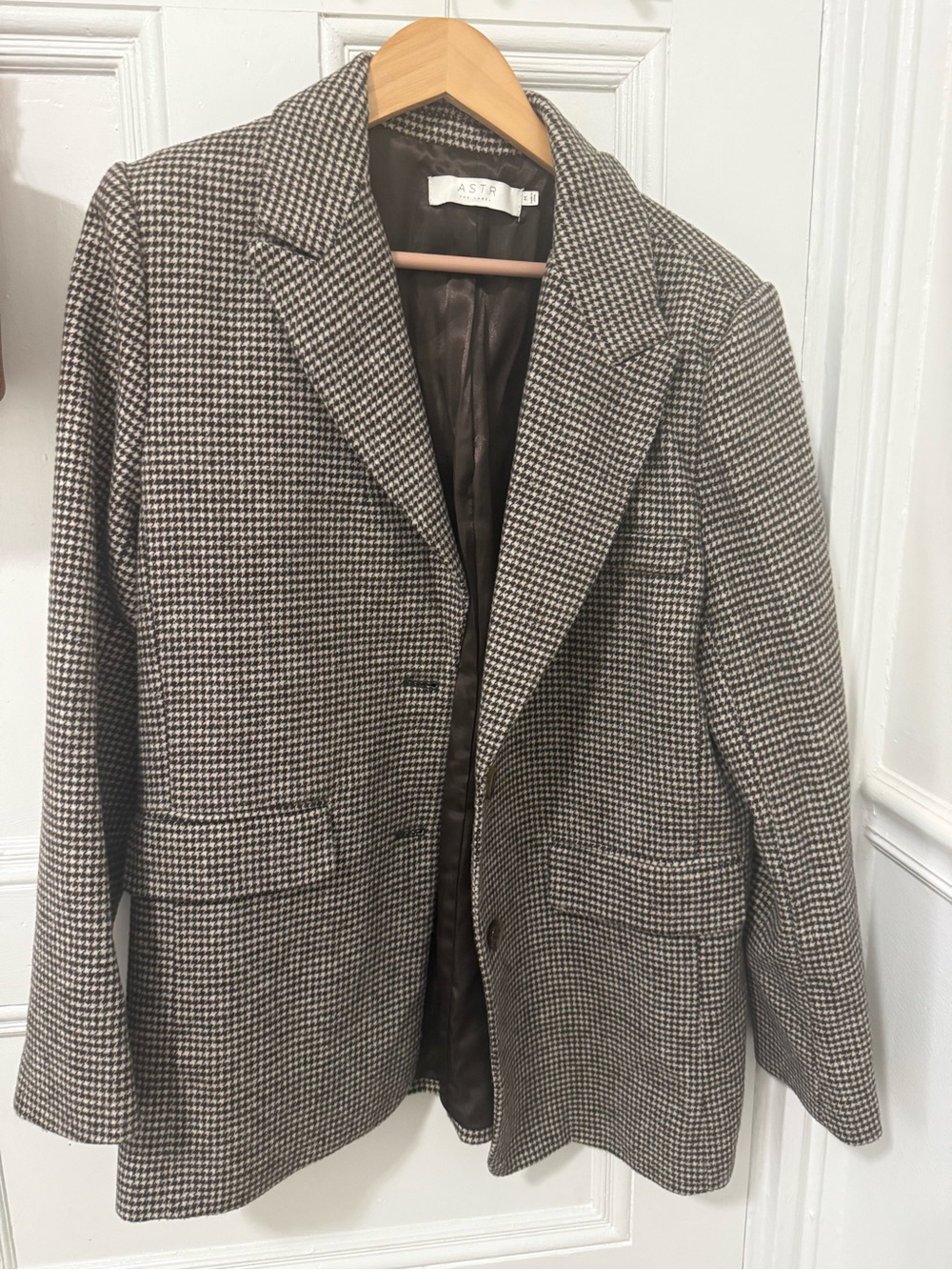 Astr the Label Brown & Cream Houndstooth Womens Blazer
